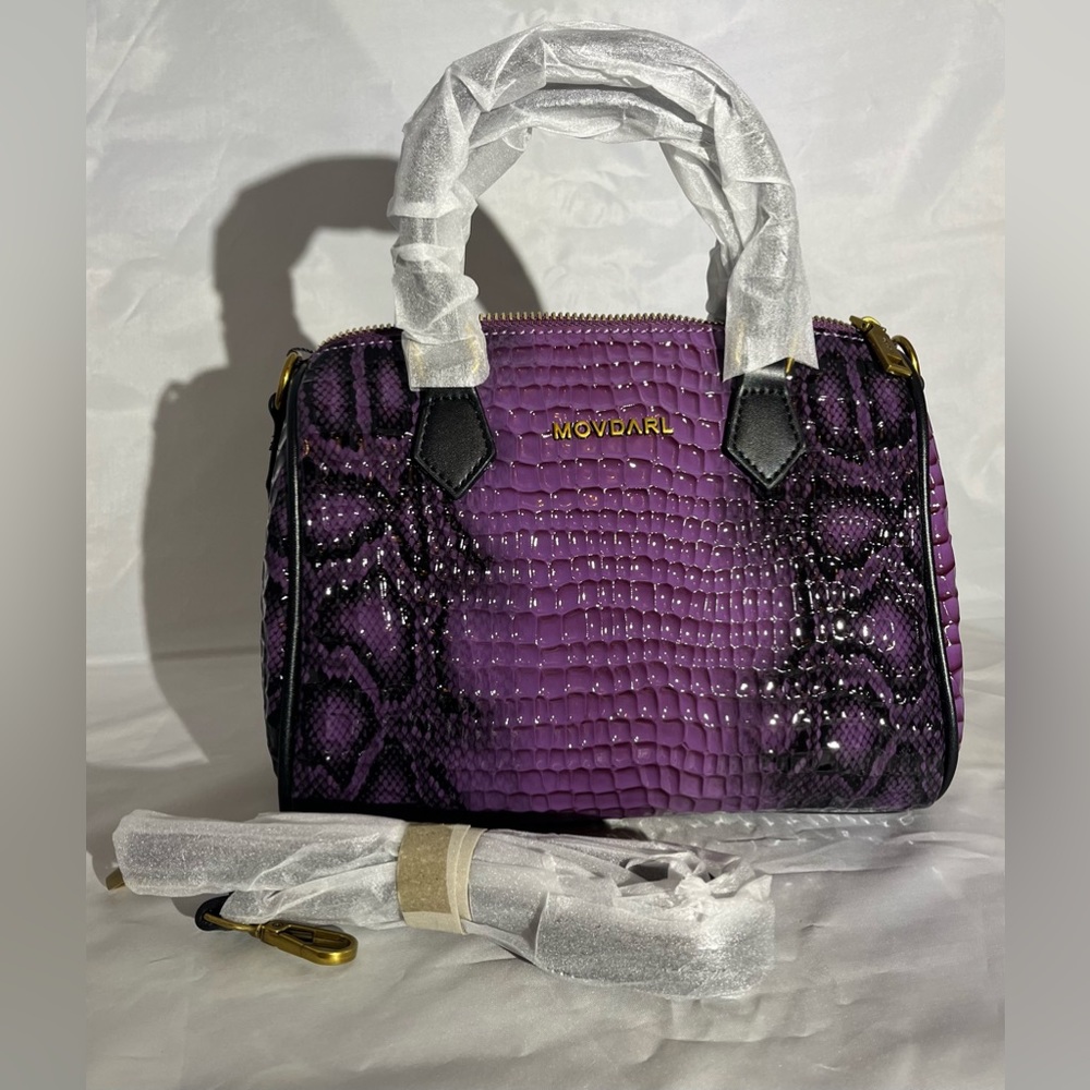 Purple Snakeskin Barrel Bag by Movdarl – Bold & Luxe